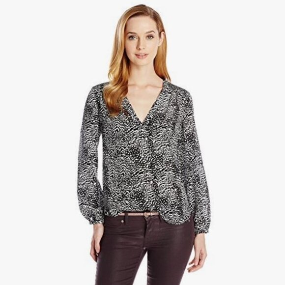 Joie NWT Size Small Padma Silk Brushstroke Animal Print Long Sleeve Blouse - Picture 1 of 9